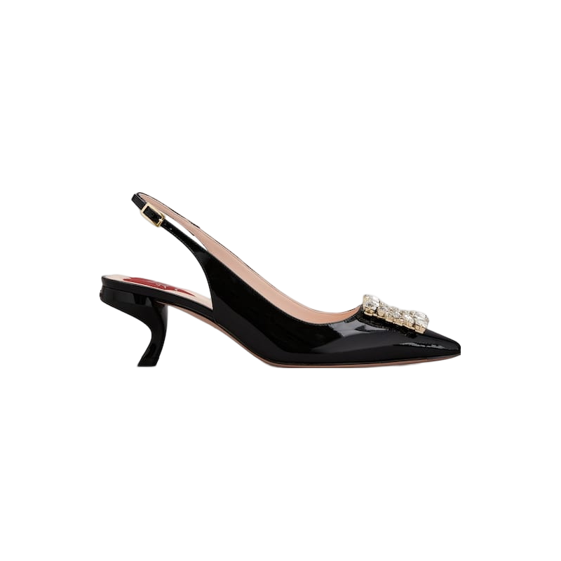 Roger Vivier女鞋 Virgule 水钻搭扣漆皮 5.5CM 露跟高跟鞋