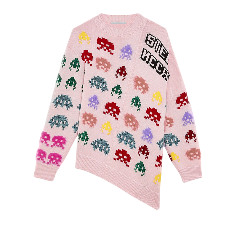 Stella McCartney/斯特拉女士浅粉色圆领不对称下摆个性针织毛衣