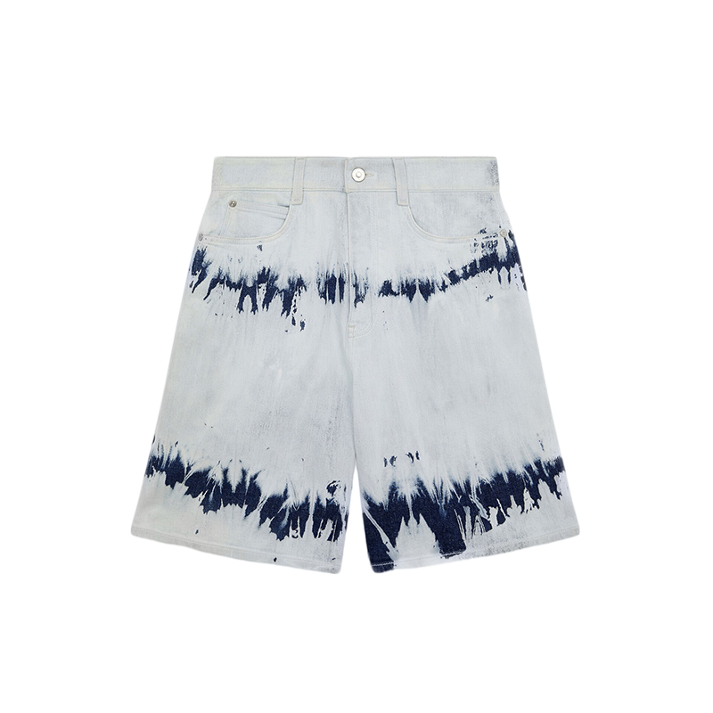 Stella McCartney/斯特拉女士多色手工扎染漂白牛仔百慕大短裤