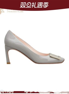 Roger Vivier女鞋灰色漆皮金属方形搭扣7CM细高跟鞋