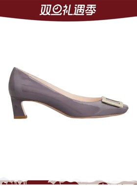 Roger Vivier女鞋精美休闲紫色清漆金属扣方头高跟鞋