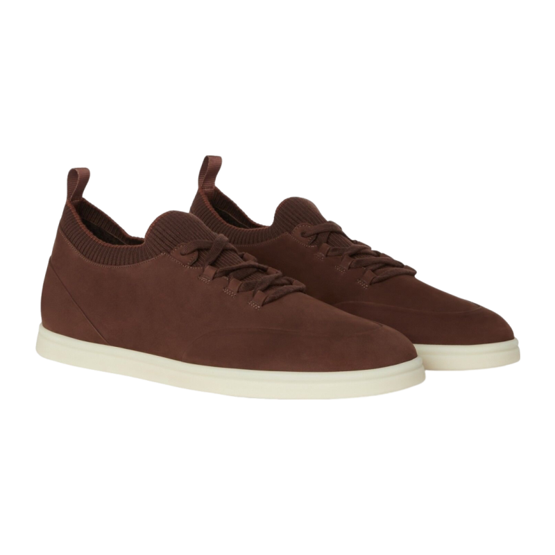 Loro Piana/诺悠翩雅男鞋砖红色绒面小牛皮低帮系带休闲运动鞋