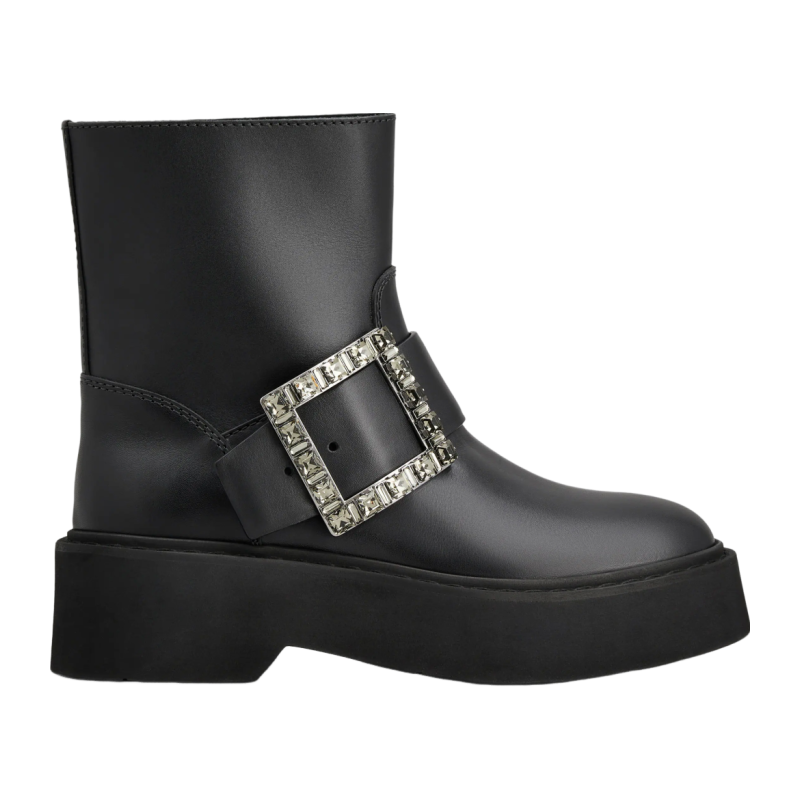 RogerVivier/罗杰维维亚女士靴子裸靴黑色小牛皮水晶搭扣新款