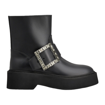 RogerVivier/罗杰维维亚女士靴子裸靴黑色小牛皮水晶搭扣新款