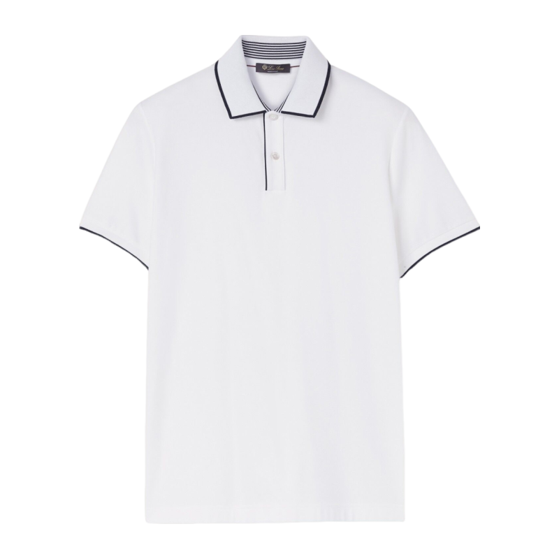 Loro Piana/诺悠翩雅男装弹力珠地棉布白色短袖休闲Polo衫