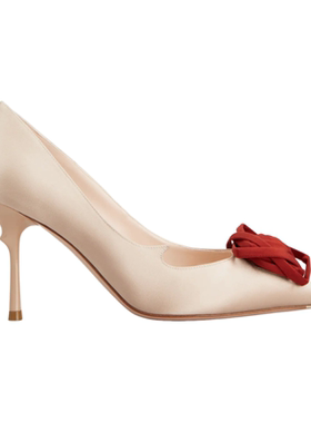 RogerVivier/罗杰维维亚女士高跟鞋玫瑰花蕊鞋跟缎面露趾漆皮新款