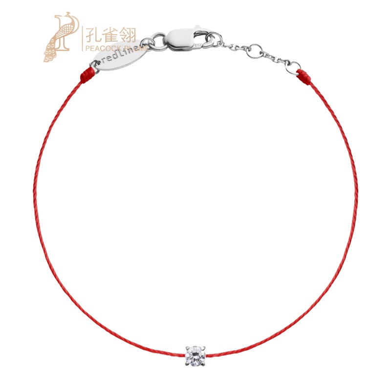 Redline/红绳女士Solitaire 0.08克拉圆形钻石白金绳制手链