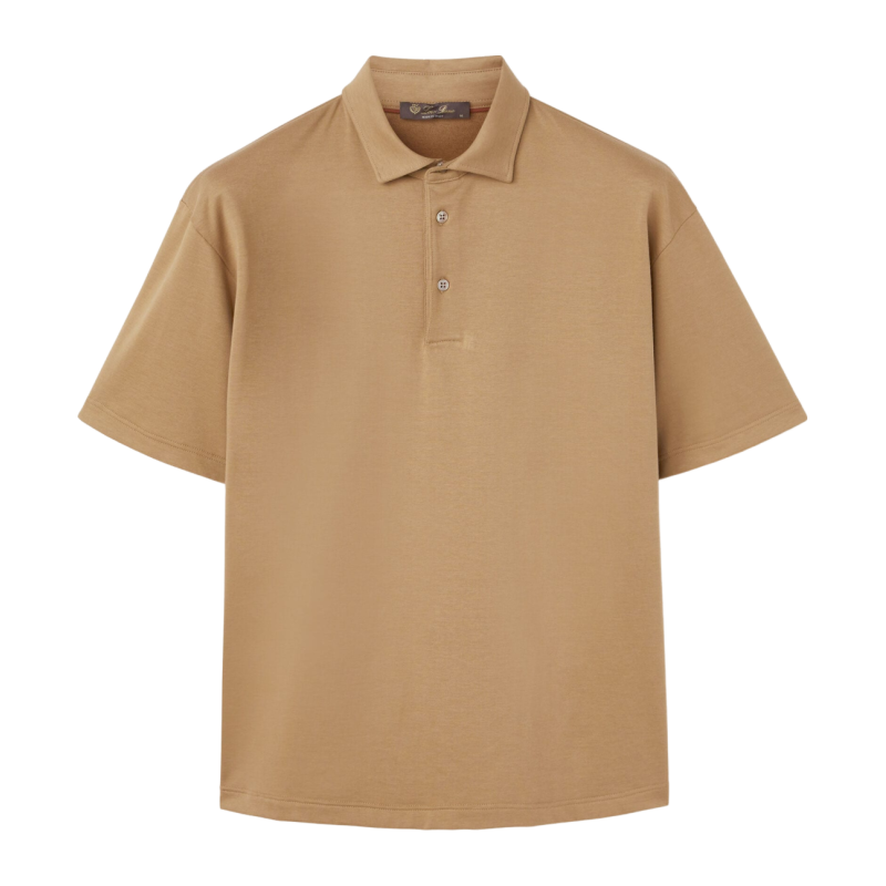 Loro Piana/诺悠翩雅男装棉质平纹针织面料沙色短袖polo衫