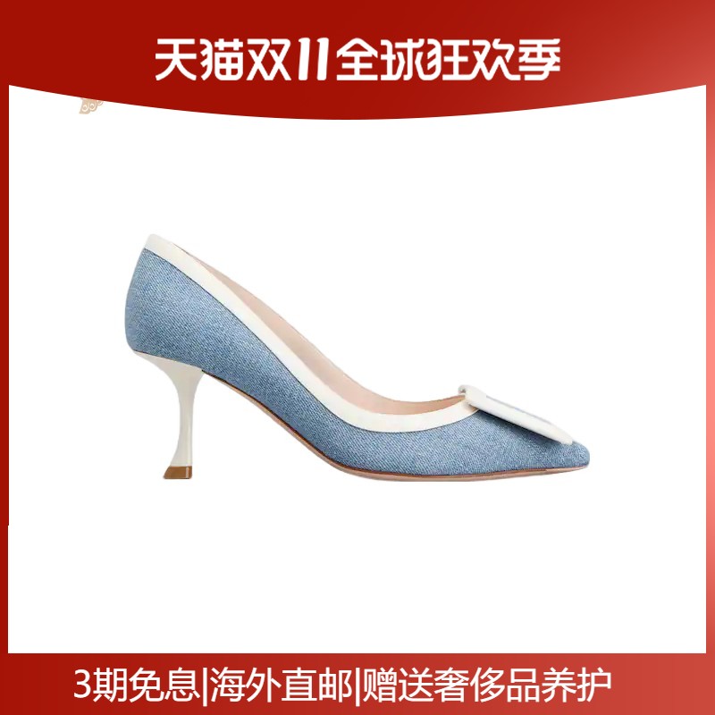 Roger Vivier女鞋 Viv' In The City 双色牛仔布漆面高跟鞋
