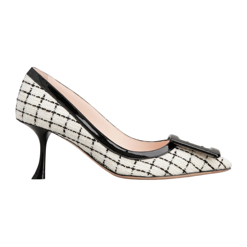 RogerVivier/罗杰维维亚女士高跟鞋格纹斜纹软呢细高跟新款