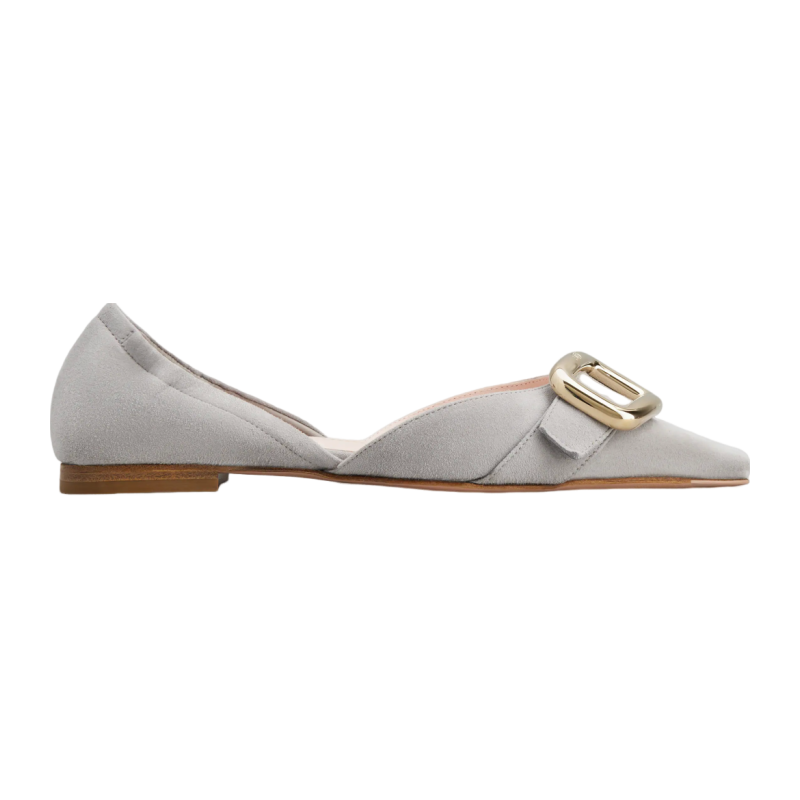 RogerVivier/罗杰维维亚女士芭蕾舞鞋麂皮金属搭扣心形鞋垫新款