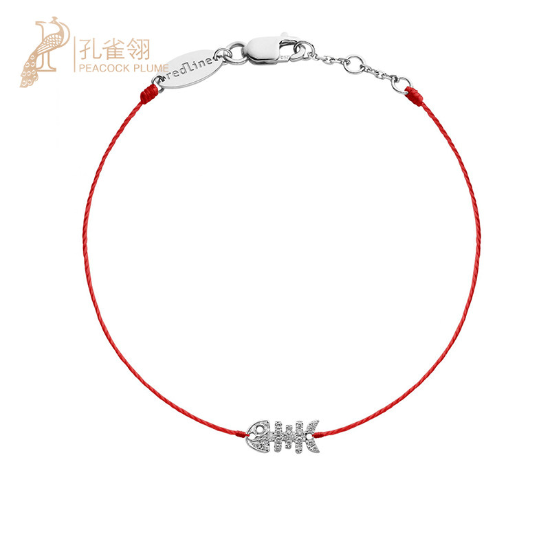 redline红绳女士配饰钻石经典镶钻 0.065 克拉鱼骨头螺纹手链