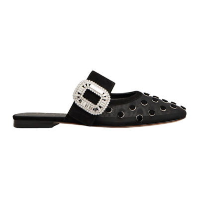 RogerVivier/罗杰维维亚女士穆勒鞋网眼麂皮水晶饰扣舒适优雅新款