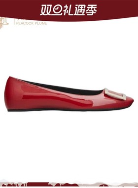 Roger Vivier女鞋经典休闲红色金属扣漆皮芭蕾舞女鞋