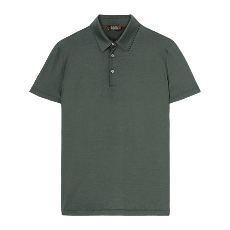 Loro Piana/诺悠翩雅男装小翻领绿色羊毛针织短袖polo衫