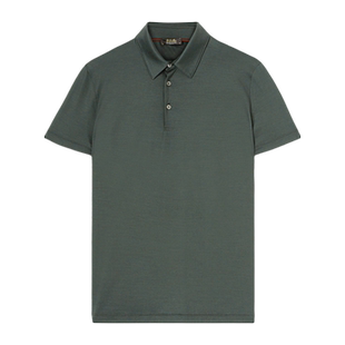Loro Piana/诺悠翩雅男装小翻领绿色羊毛针织短袖polo衫