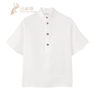 衬衫 Loro 领短袖 白色凉爽亚麻中式 Piana 诺悠翩雅男装