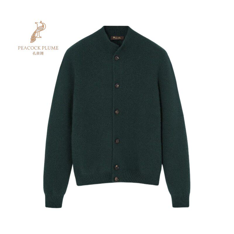 LoroPiana/诺悠翩雅男士针织衫羊绒真丝混纺高领牛角钮扣前襟新款