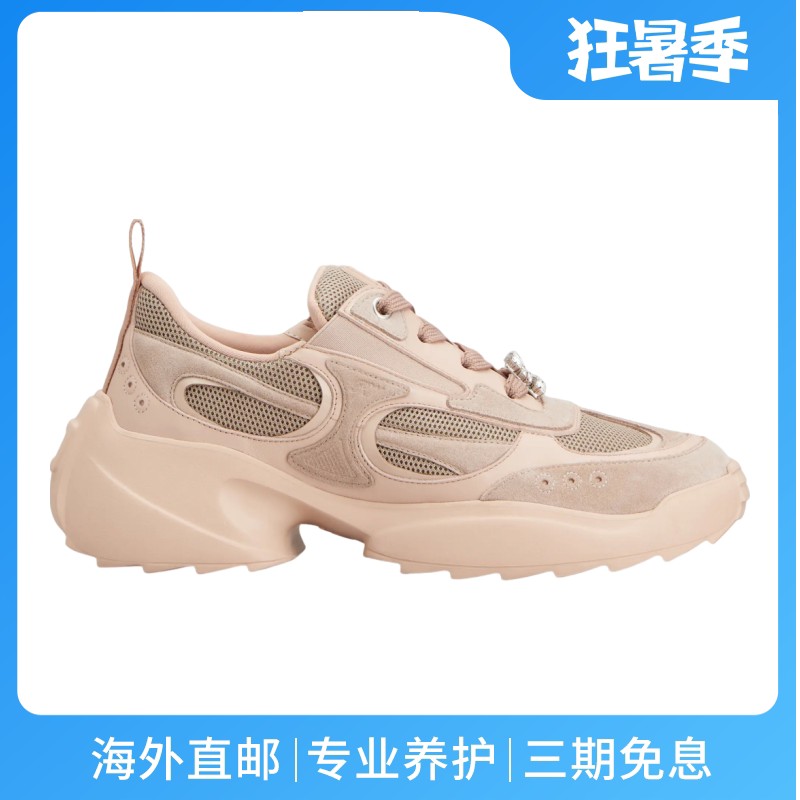 RogerVivier/罗杰维维亚女士运动鞋麂皮网眼镶水晶搭扣RV标志新款