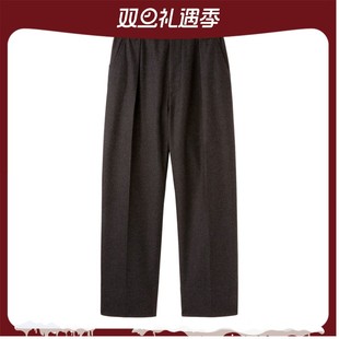 羊毛和羊绒混纺法兰绒木炭灰高腰长裤 诺悠翩雅男裤 Piana Loro