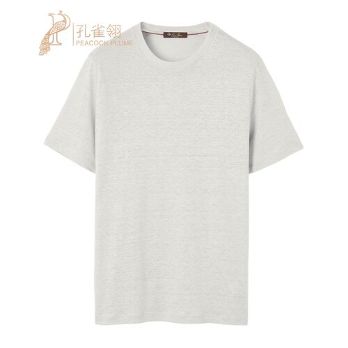LoroPiana/诺悠翩雅男士亚麻短袖圆领T恤波浪纹新款舒适上衣
