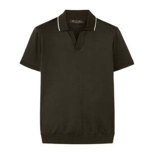 Loro Piana/诺悠翩雅男装无纽扣羊毛短袖叶绿素绿Polo衫