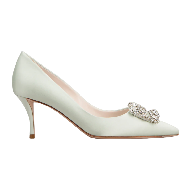 RogerVivier/罗杰维维亚女士高跟鞋缎面镶钻搭扣6.5cm细跟新款