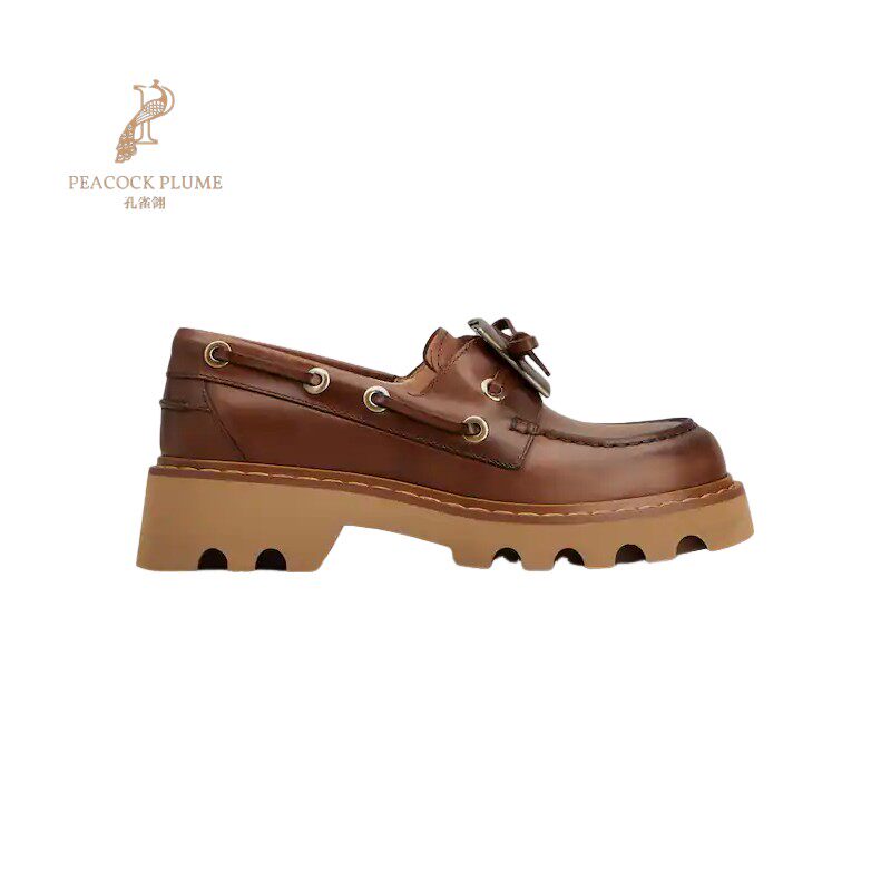 RogerVivier/罗杰维维亚女士莫卡辛鞋小牛皮金属搭扣环形鞋带新款