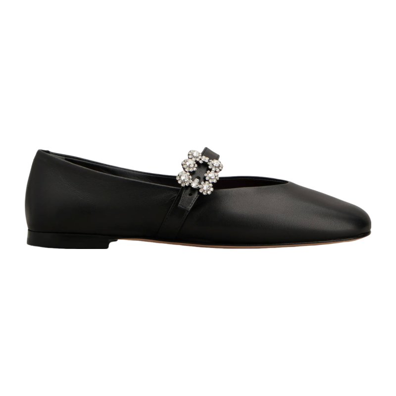 RogerVivier/罗杰维维亚女士芭蕾舞鞋羊羔皮水晶搭扣缎面鞋垫新款