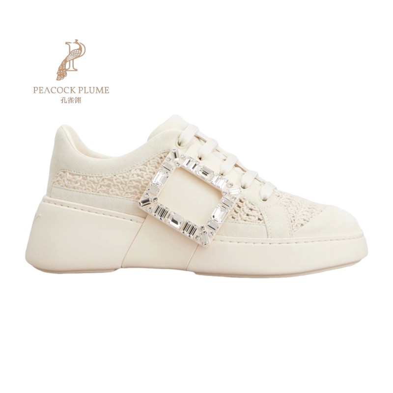 RogerVivier/罗杰维维亚女士运动休闲鞋麂皮水晶搭扣橡胶底新款