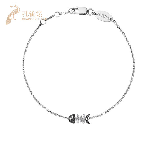 红绳女士黑白钻石鱼骨头手链