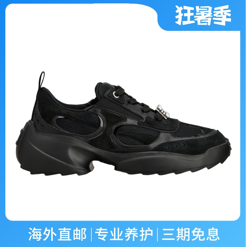 RogerVivier/罗杰维维亚女士运动休闲鞋麂皮镶水晶搭扣橡胶底新款