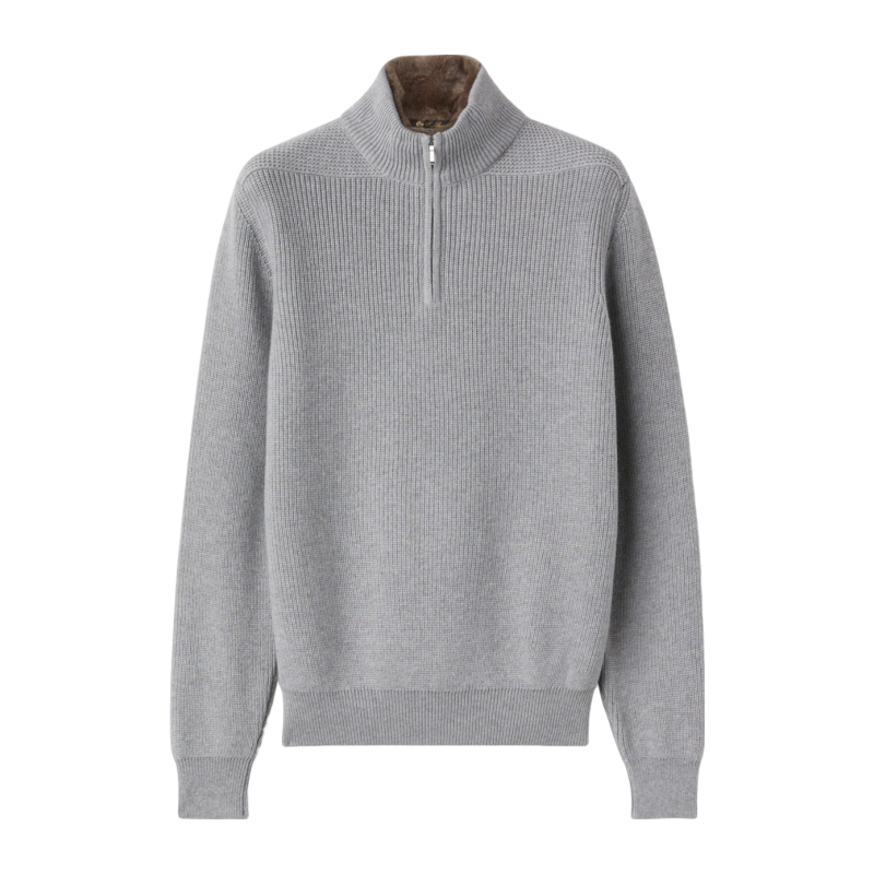 LoroPiana/诺悠翩雅男士针织衫羊绒宽松合体缝线可拆卸毛领新款
