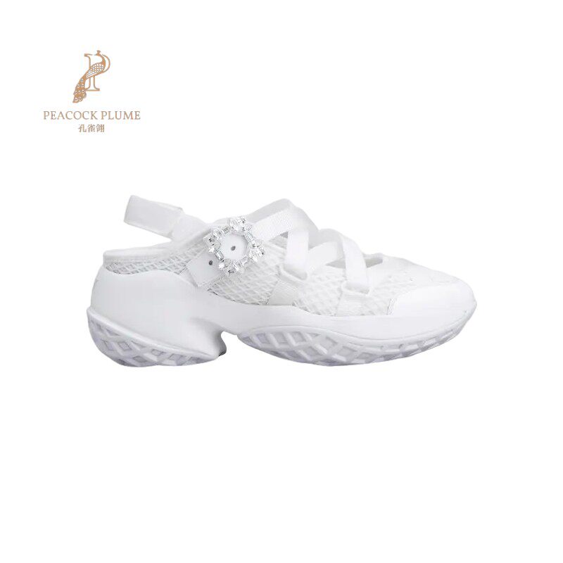 RogerVivier/罗杰维维亚女士芭蕾舞鞋网眼漆皮罗缎搭扣橡胶底新款