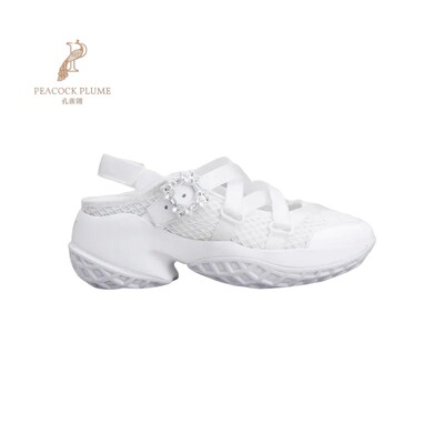 RogerVivier/罗杰维维亚女士芭蕾舞鞋网眼漆皮罗缎搭扣橡胶底新款