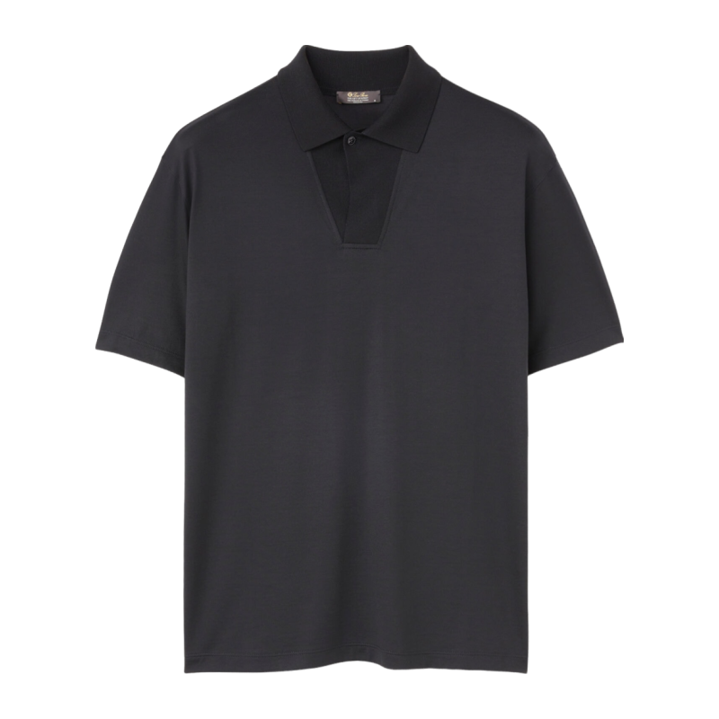 Loro Piana/诺悠翩雅男装舒适休闲黑色羊毛针织polo衫上衣