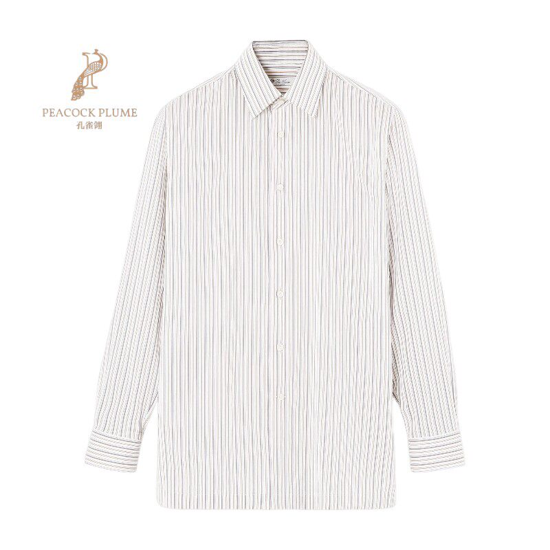 LoroPiana/诺悠翩雅男士衬衫条纹棉丝混纺长袖珍珠母纽扣开合新款