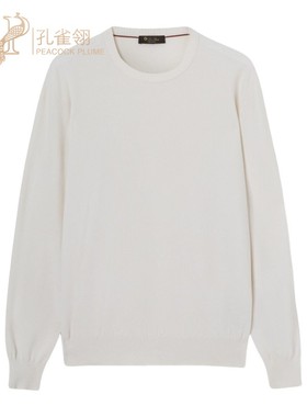 Loro Piana/诺悠翩雅男装棉丝混纺圆领长袖白色毛衣针织衫