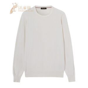 Loro Piana/诺悠翩雅男装棉丝混纺圆领长袖白色毛衣针织衫