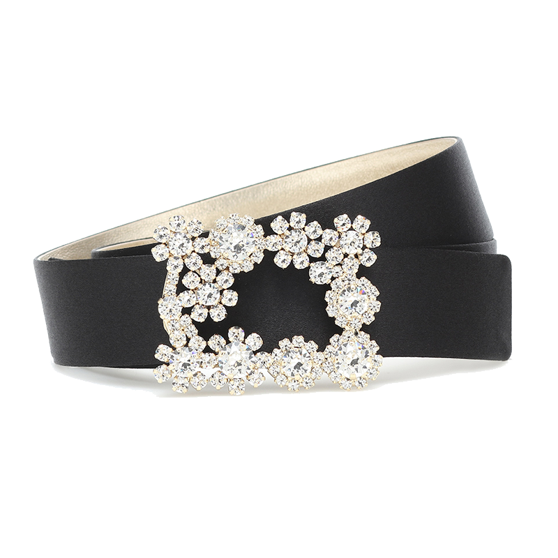 Roger Vivier/罗杰·维维亚新款女士RV闪钻花形饰扣百搭腰带