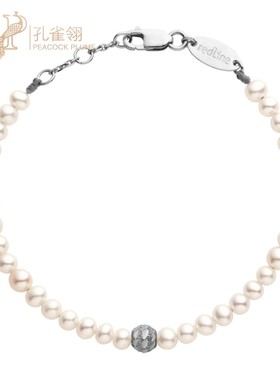 RedLine/红绳女士锤纹金球珍珠手链18K金扣可调节百搭新款