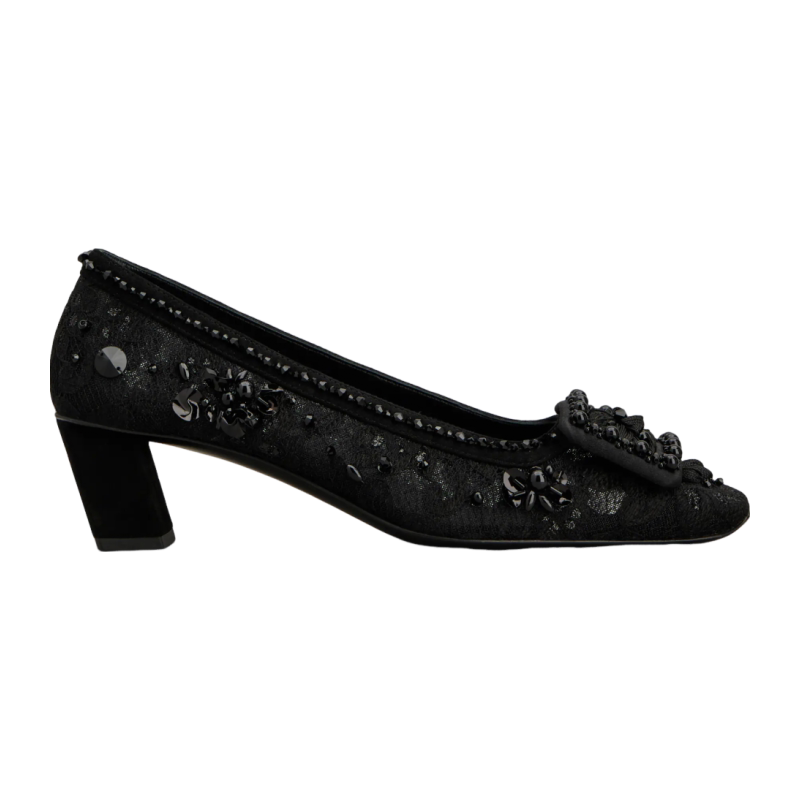 RogerVivier/罗杰维维亚女士高跟鞋麂皮珠饰包覆搭扣4.5厘米新款