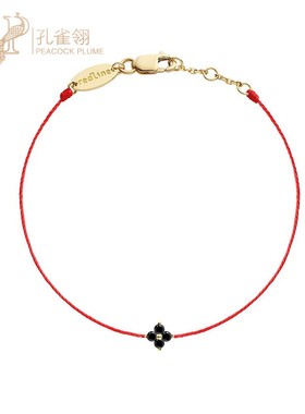 情人节redline红绳女士中间饰有黑色钻石花朵优雅精致手链