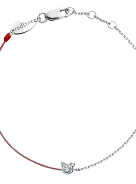 redline红绳女士Mini镶钻白金泰迪熊可爱简约半绳半链手链