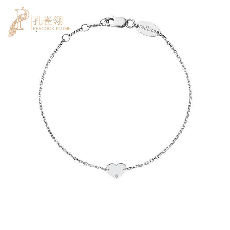 redline红绳女士配饰精美心形吊坠镶嵌 0.01 克拉钻石链式手链