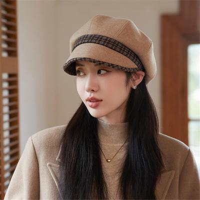 新款时装帽子女秋冬时尚休闲百搭八角帽复古气质报童帽毛呢贝雷帽