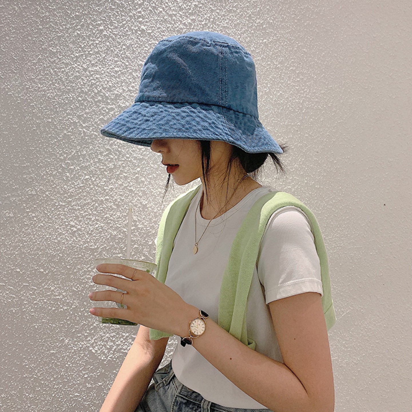 牛仔渔夫帽女韩版休闲百搭日系夏季学生大脸遮阳帽防晒盆帽显脸小