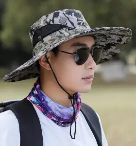 帽户外登山干活迷彩大沿夏天季防晒太阳帽钓鱼帽子男士渔夫帽遮阳