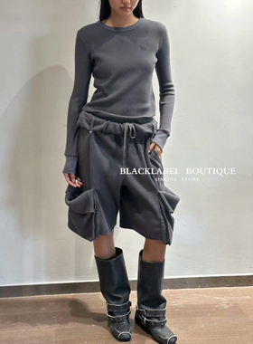 blacklabel 26早春卷边华夫格工装短裤 中裤 休闲裤 tina open yy