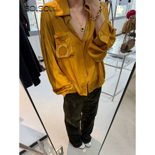 blacklabel 26早秋新款丝质珠饰口袋裁剪衬衫 上衣 女